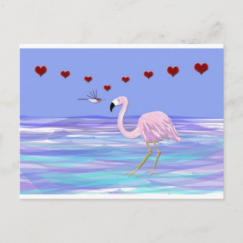 Valentine Flamingo Hummingbird Holiday Postcard