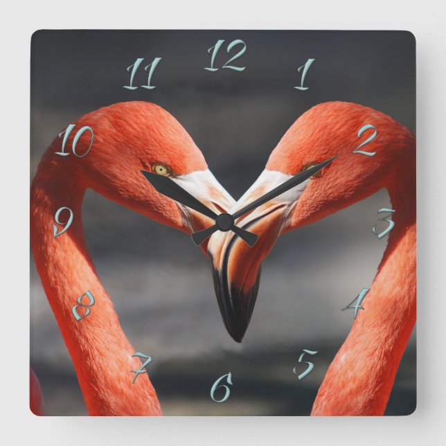 Valentine Flamingo Square Wall Clock (Front)