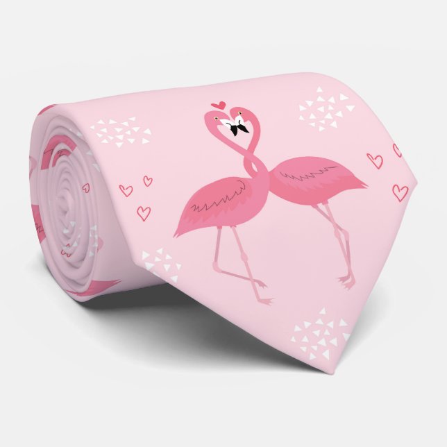 Valentine Flamingos  Neck Tie (Rolled)