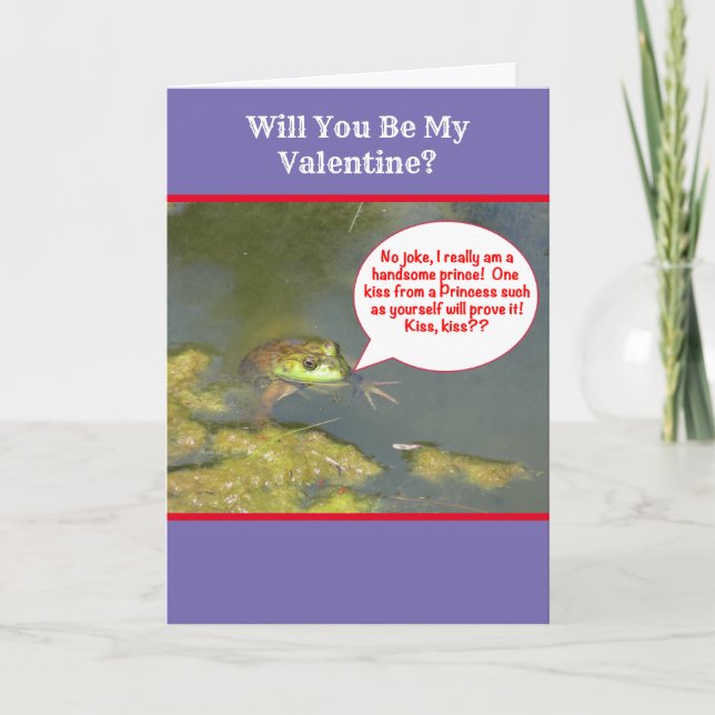 VALENTINE/FLIRTATIOUS, CUTE/KISSING A FROG HOLIDAY CARD (Front)