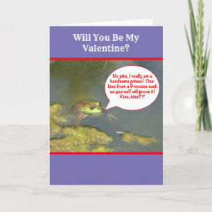 VALENTINE/FLIRTATIOUS, CUTE/KISSING A FROG HOLIDAY CARD
