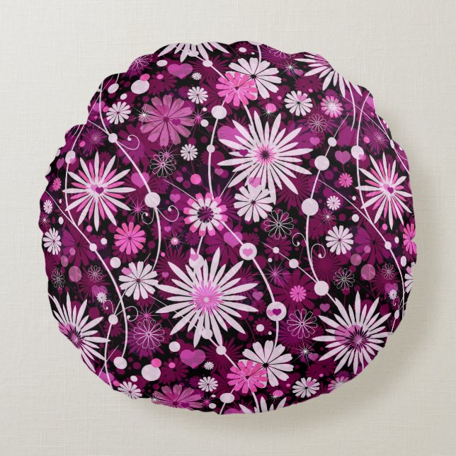 Valentine Floral Pattern Round Pillow (Front)