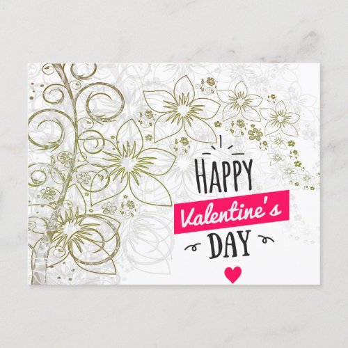  Valentine flower art black white Postcard