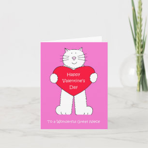 Valentine for Geat Niece Cat Holding Heart Card