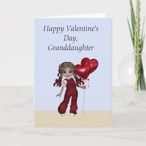 Valentine for Granddaughter Girl in Red Overalls Holiday Card