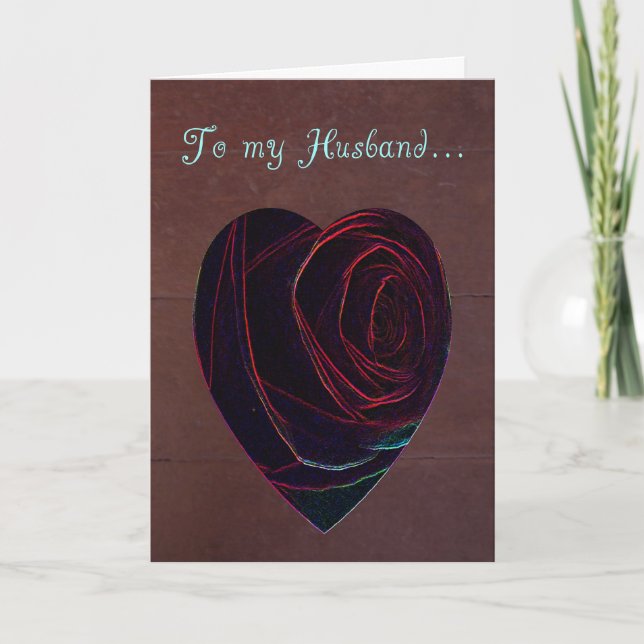 Valentine for Husband-Red Rose Heart Holiday Card (Front)