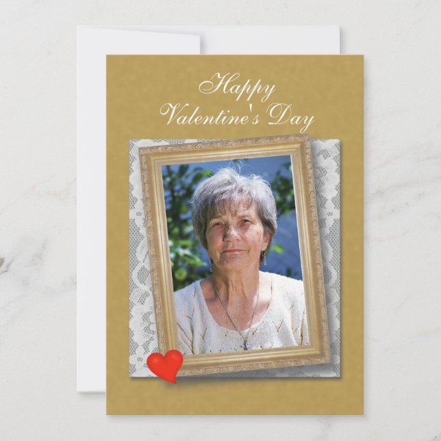 Valentine for Mom framed photo, lace and heart Card (Front)