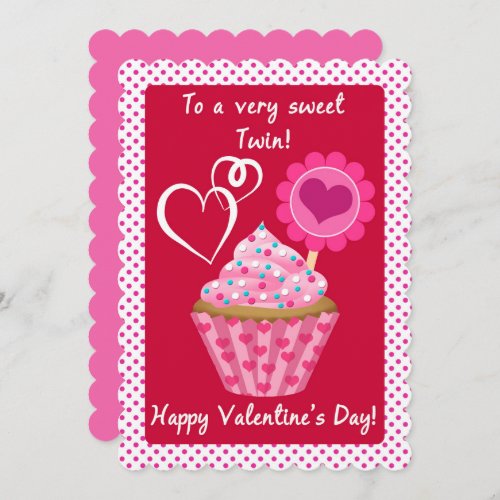 Valentine for Sweetest Twin Pink Decorated Cupcake