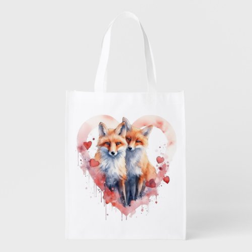 Valentine Fox Couple Heart Gift  Reusable  Grocery Bag