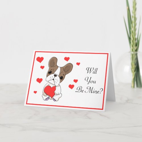 Valentine French Bulldog With Hearts Card