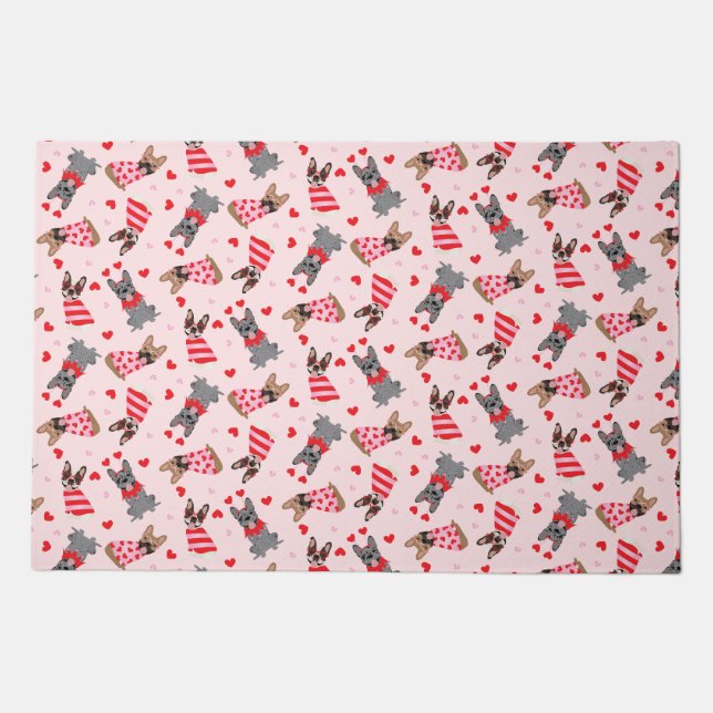 Valentine French Bulldogs Doormat (Front)
