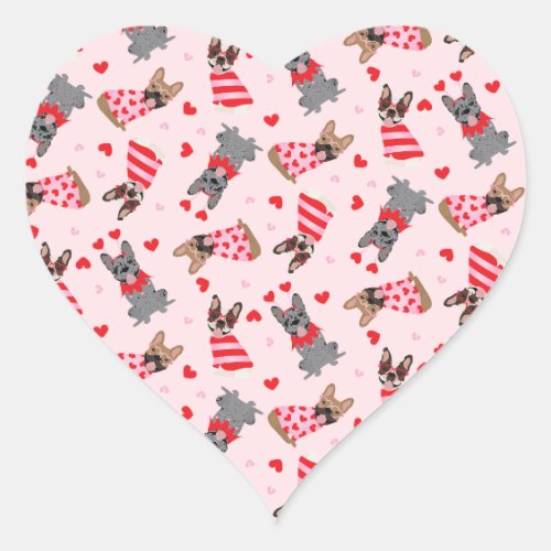 Valentine French Bulldogs Heart Sticker