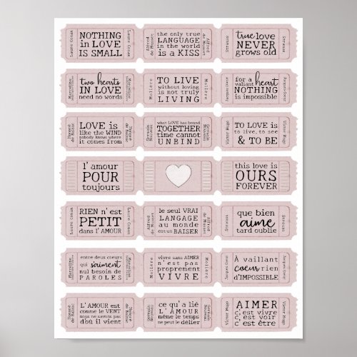 Valentine French Love Quote Printable Tickets Poster