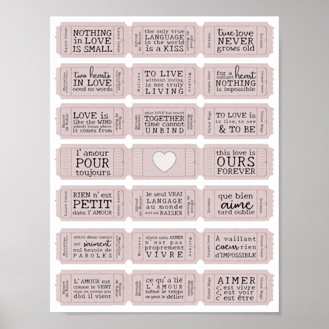Valentine French Love Quote Printable Tickets Poster (Front)