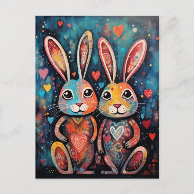 Valentine Friends Bunnies long ears hearts Postcard (Front)