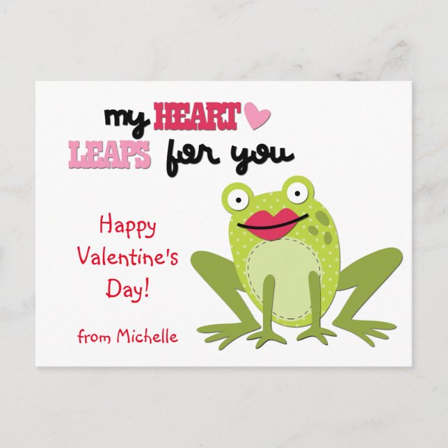Valentine Frog Heart Leaps Holiday Postcard (Front)