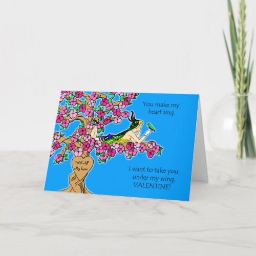 Valentine from Pet Bird Carve Message in Tree Holiday Card