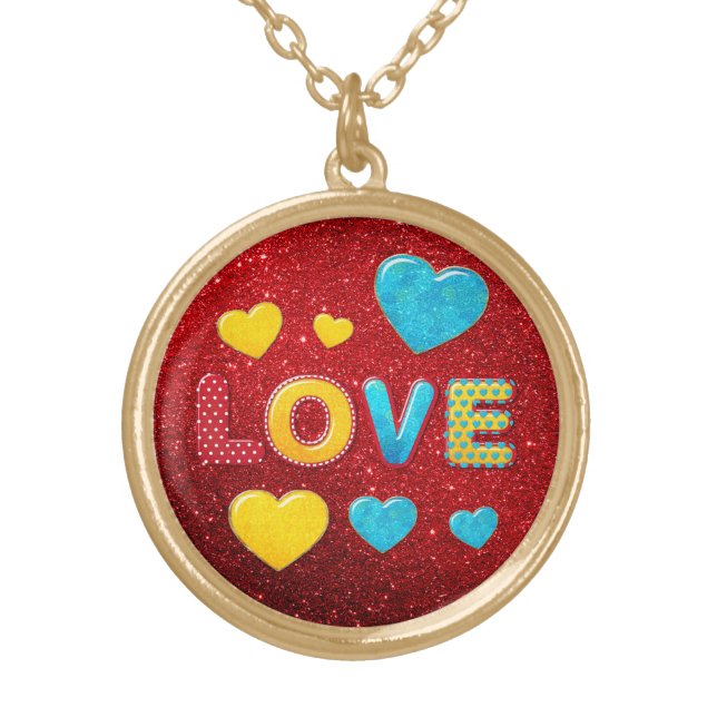 Valentine Fun 3D Mix and Match 3 Gold Plated Necklace (Front)