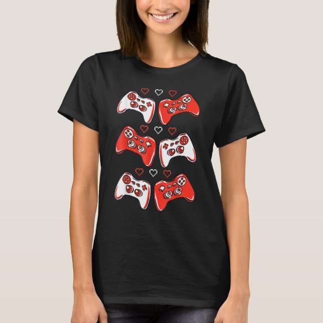 Valentine Games Video Game Controller Heart Gamer T-Shirt (Front)