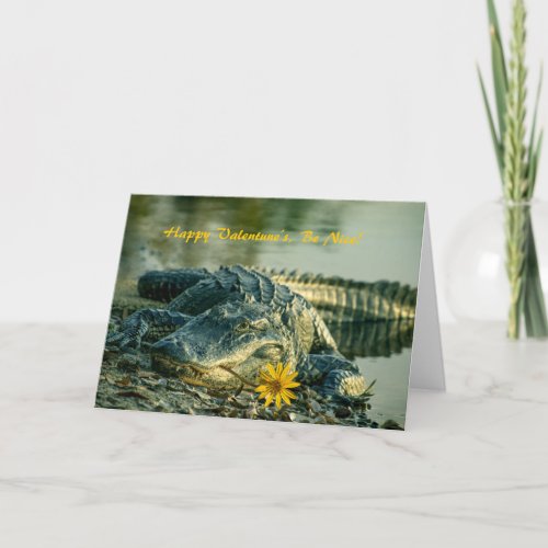 Valentine Gator with flower Holiday Card