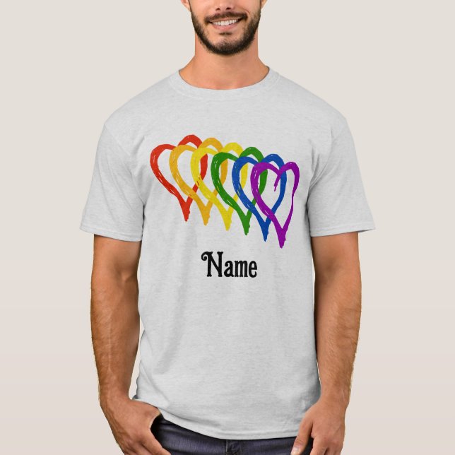 Valentine Gay Pride Rainbow Flag Hearts Customized T-Shirt (Front)