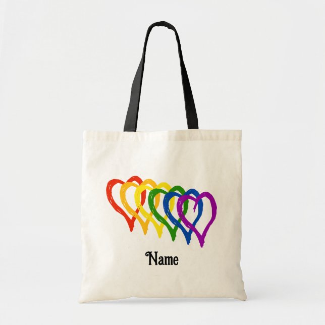 Valentine Gay Pride Rainbow Flag Hearts Customized Tote Bag (Front)
