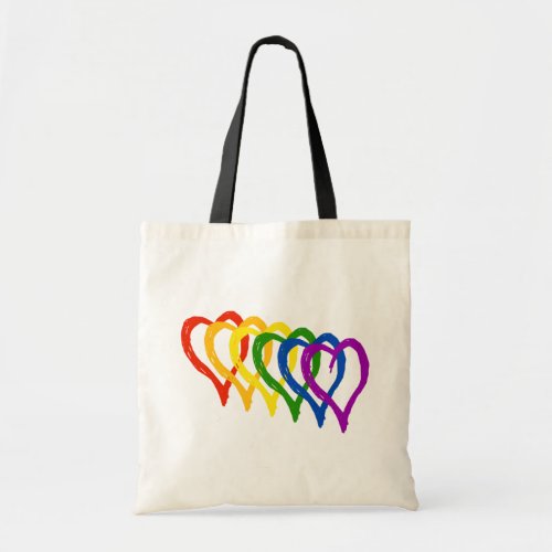 Valentine Gay Pride Rainbow Flag Layered Hearts Tote Bag