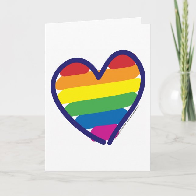 Valentine Gay Pride Rainbow Heart Holiday Card (Front)
