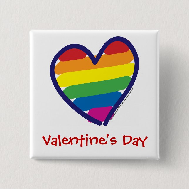 Valentine Gay Pride Rainbow Heart Pinback Button (Front)