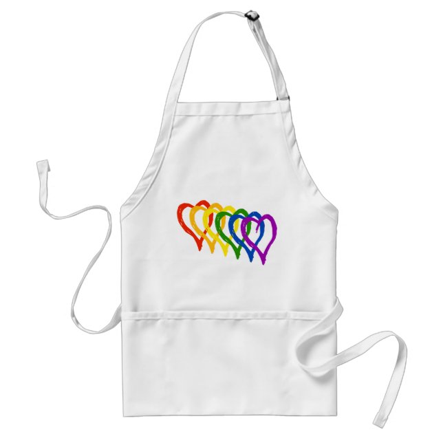 Valentine Gay Pride Rainbow Layered Hearts Adult Apron (Front)
