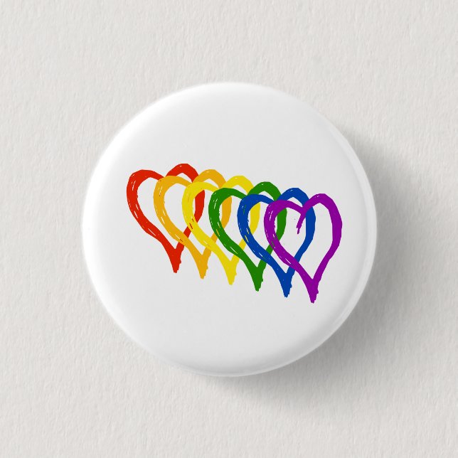 Valentine Gay Pride Rainbow Layered Hearts Button (Front)
