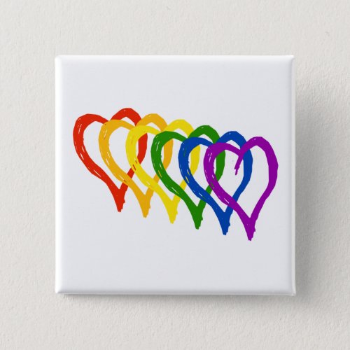 Valentine Gay Pride Rainbow Layered Hearts Button