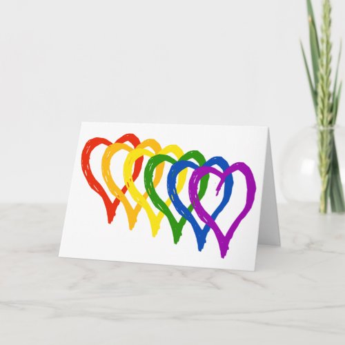 Valentine Gay Pride Rainbow Layered Hearts Holiday Card