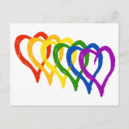 Valentine Gay Pride Rainbow Layered Hearts Holiday Postcard