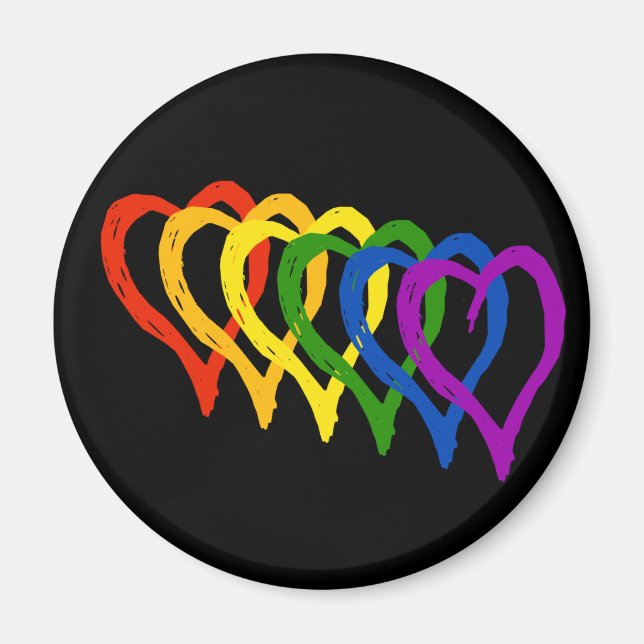 Valentine Gay Pride Rainbow Layered Hearts Magnet (Front)