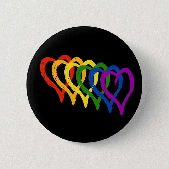 Valentine Gay Pride Rainbow Layered Hearts Pinback Button (Front)