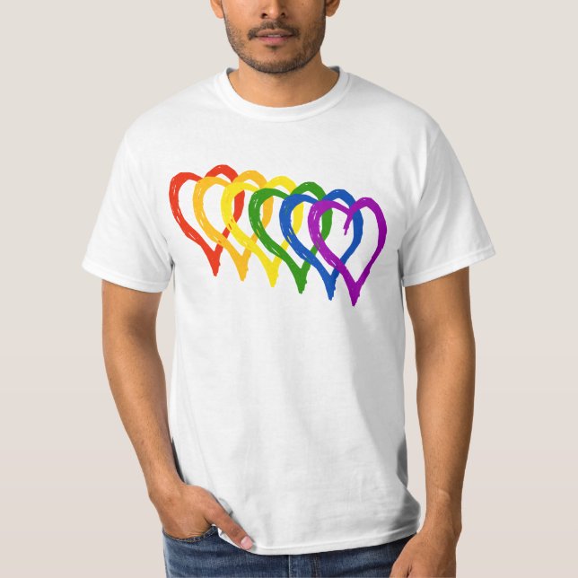 Valentine Gay Pride Rainbow Layered Hearts T-Shirt (Front)
