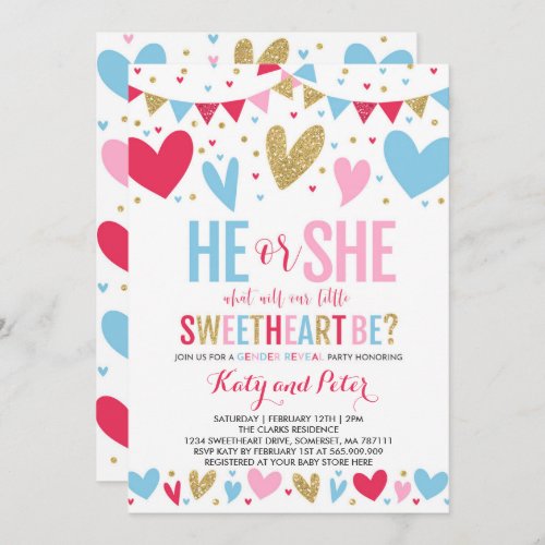 Valentine Gender Reveal Party Sweetheart Reveal Invitation
