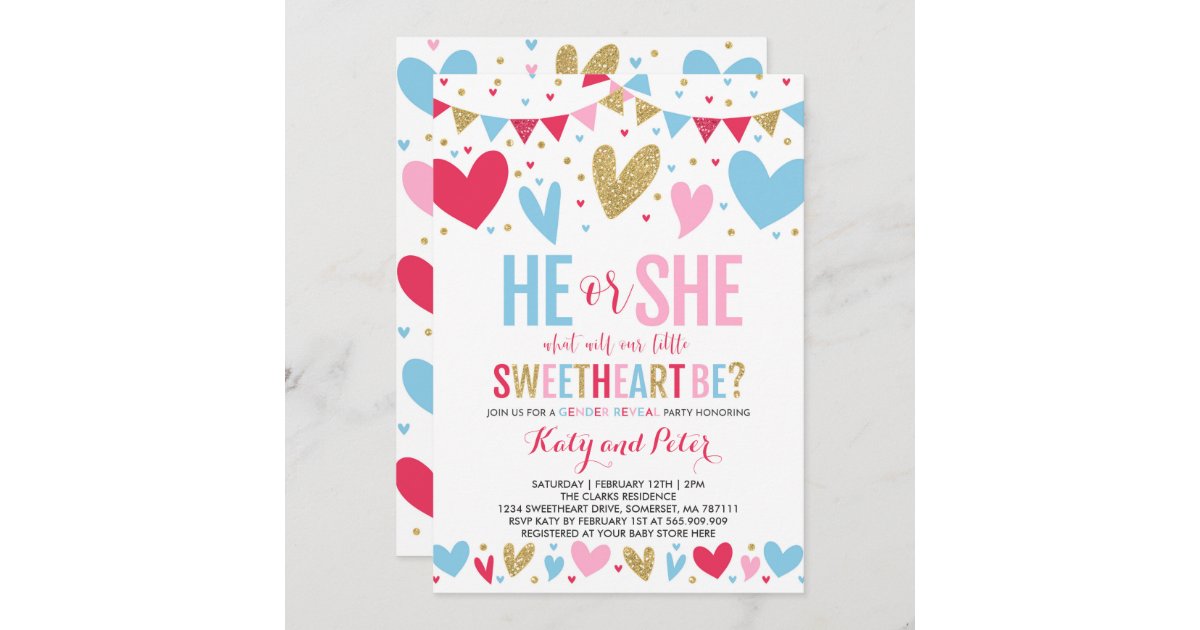 Valentine Gender Reveal Party Sweetheart Reveal Invitation