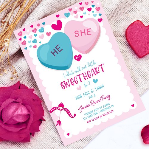 Valentine Gender Reveal Sweetheart He or She Invitation