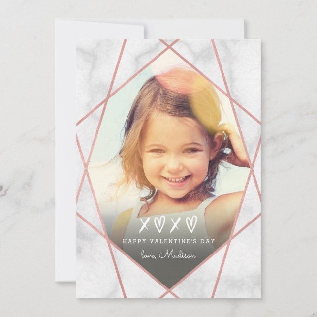 Valentine Geometric Faux Rose Gold Foil | Gray Holiday Card (Front)