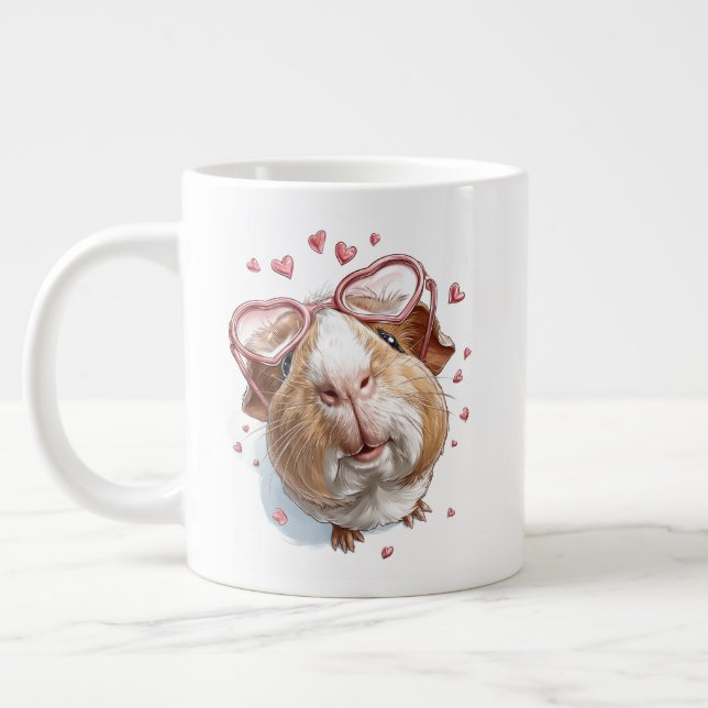 Valentine Gerbil Coffee Mug – Cute Heart Glasses  (Left)