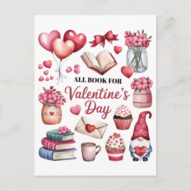 Valentine Gift All Book for Valentines Day Postcard (Front)