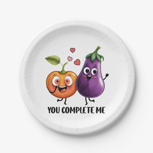 Valentine Gift Eggplant You Complete Me Paper Plates (Front)