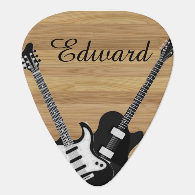 Valentine Gift Guitar Rustic Handwritten Name  Pick (Front)