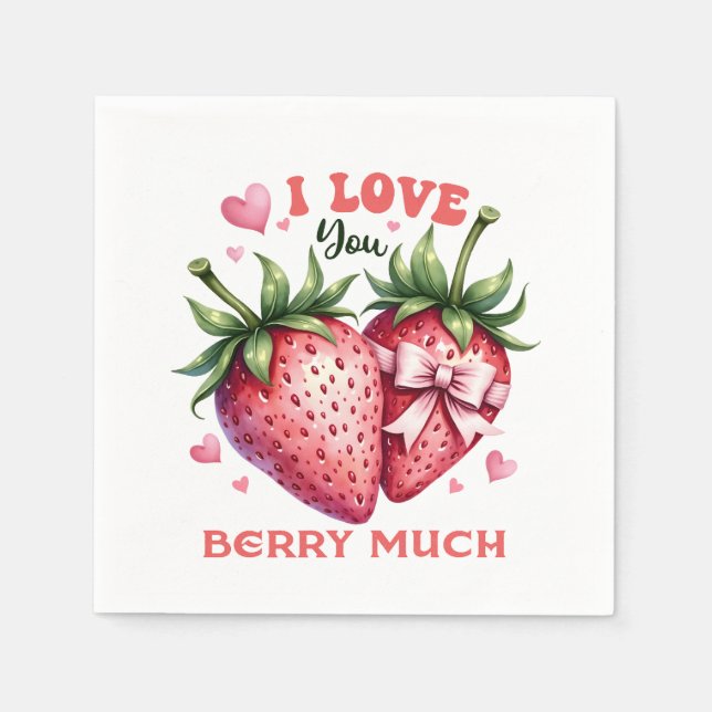 Valentine Gift | I Love You Berry Much Napkins (Front)