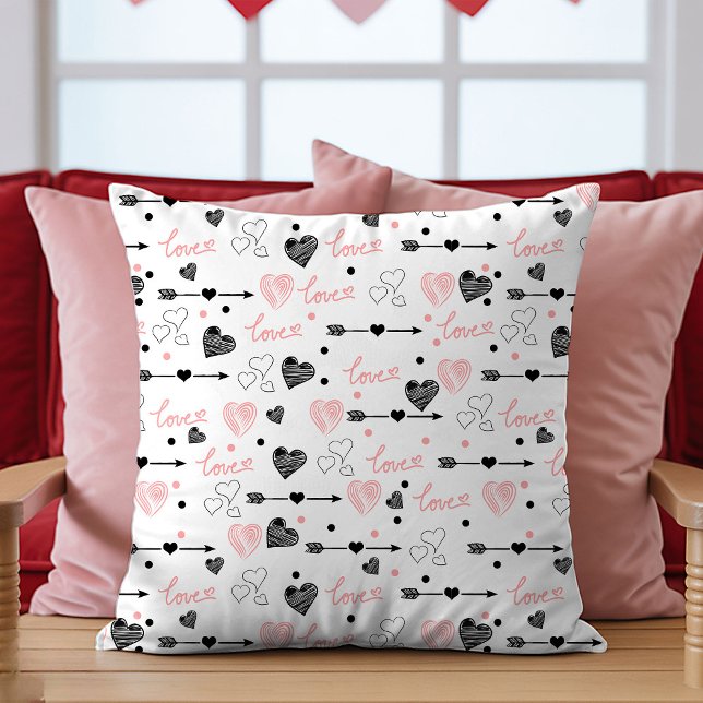 Valentine Gift Pillow Sketch Heart I Love You Text (Valentine Gift Pillow Sketch Hearts I Love You)