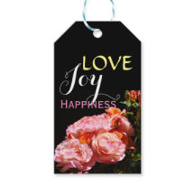 Valentine gift tags Love Joy Happiness Pink Roses