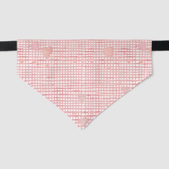 Valentine Gingham Pet Bandana – Pink & Cream Heart Pet Bandana Collar (Front)