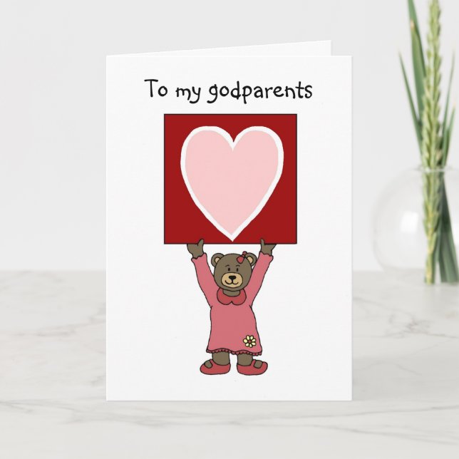 valentine girl bear holding card for her godparent (Front)